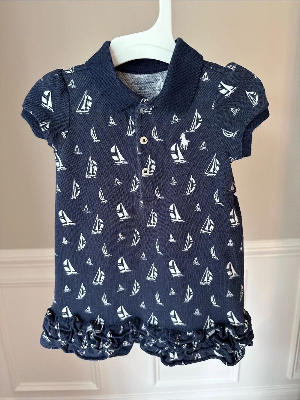 Ralph Lauren Sailboat Print Cotton Polo Dress and Bloomer size 6 Months